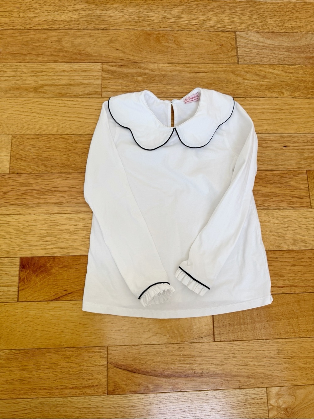 La Coqueta Girls White Long-Sleeve Top with Scalloped Collar
